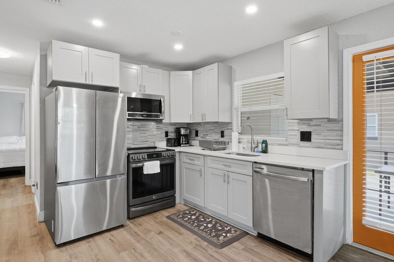 Kitchen with stainless steel appliances